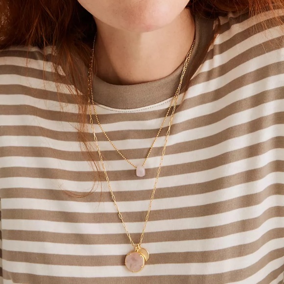 Madewell Stone Collection Rose Quartz Pendant Necklace 24" to 27" Length - Picture 2 of 11